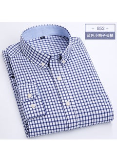 Generic Mens Casual Oxford Cloth Shirt 2024 Spring Fashion Breathable Machine Washable Striped Plaid Long Sleeve Business Casual Coat 852-Blue Small Plaid 
