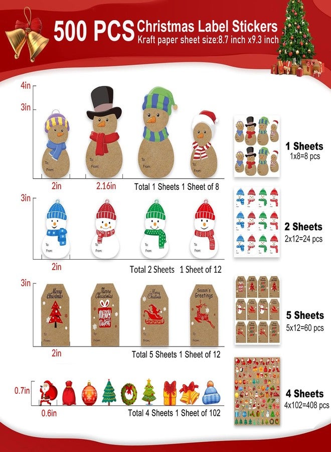 NDakter 500PCS Christmas Gift Tags Stickers, Self-Adhesive Christmas Name Tags, Christmas Labels for Presents, Holiday Cute Kraft Xmas Kids Stickers for Gifts Boxes, Wrapping Paper，Envelope，Cards, Letters - Image 2