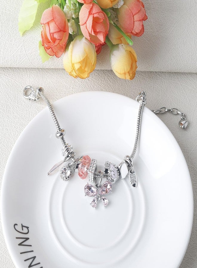 DS Charm Bracelets for girls,exquisite cute cartoon friendship bracelets gold Stainless Steel Bangle with birthday Gift box, Adjustable girls jewelry Suitable for holiday gifts Pink Butterfly 8, - Image 4