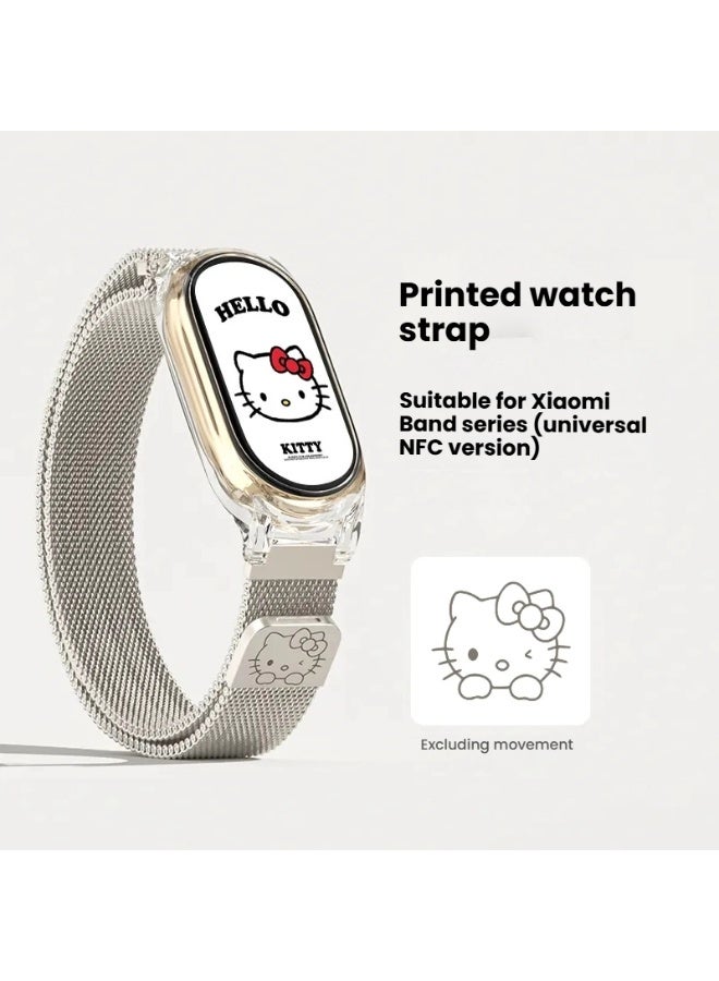 هالو كيتي مرحبا كيتي المطبوعة حزام ساعة معدنية متوافق مع شاومي باند 10 و نفك الإصدار العالمي - Image 1