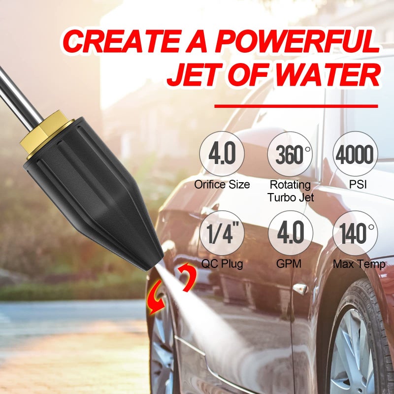 POHIR Turbo Nozzle 4000 PSI, 9 Pack Pressure Washer Spray Tips Full Set Including Rotating Turbo 4.0 Orifice and Tips Set with Holder - Image 3