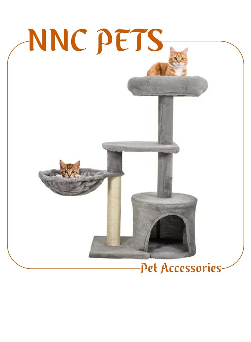 أن ان سي بيتس مركز أنشطة شجرة القطط مع مجثم مبطن، أرجوحة مريحة، عمود خدش من السيزال، ومساحة واسعة للقطط، برج تسلق متين للقطط الداخلية، سهل التجميع 84 سم (رمادي) - Image 1