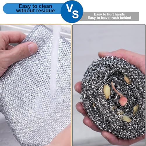 DALUCI 3 Pcs Non-Scratch Steel Wire Dishwashing Cloth | Heavy-Duty Scrubber for Utensils & Kitchen Cleaning | Reusable & Durable Cleaning Cloth for Dishes, Sink & Countertops (Pack of 3) - Image 5