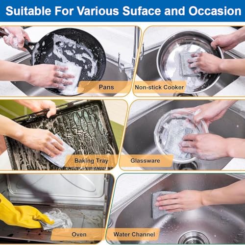 DALUCI 3 Pcs Non-Scratch Steel Wire Dishwashing Cloth | Heavy-Duty Scrubber for Utensils & Kitchen Cleaning | Reusable & Durable Cleaning Cloth for Dishes, Sink & Countertops (Pack of 3) - Image 4