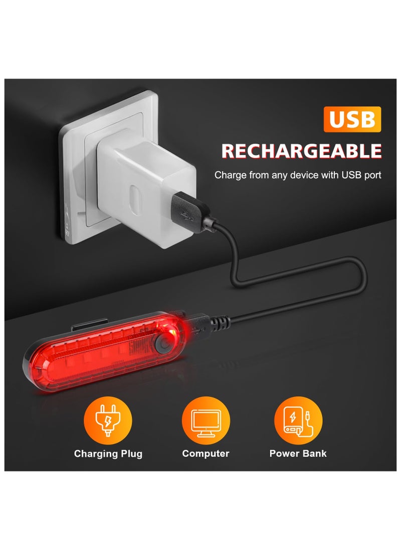 ساكن عبوة من قطعتين اشر مصباح LED خلفي للدراجة قابل لاعادة الشحن بمنفذ USB، مصباح امان خلفي ساطع للدراجة مع بطارية ليثيوم 330 مللي امبير في الساعة، 4 خيارات لوضع الإضاءة، 2 كيبل USB متضمن (أحمر)  - Image 5