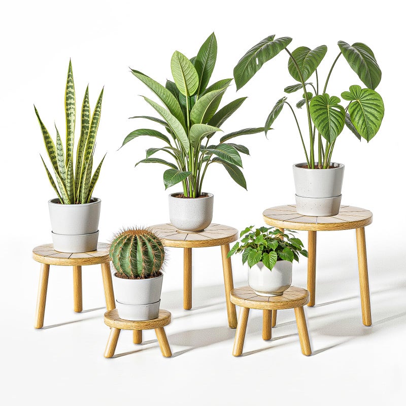 Delma Wood Plant Stands Indoor 5Pack Single Plant Stand for 612 Inch Pots MidCentury Modern Plant Stool Tall Plant Stand for Large Plants for Living Room Balcony Office Light Brown 5Pack - Image 2