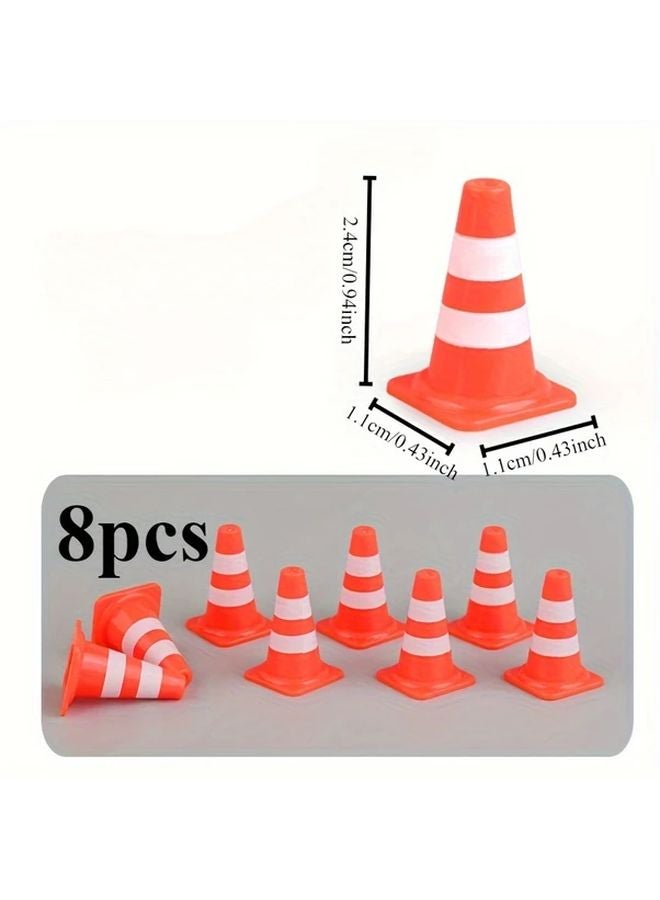 8Pcs Mini Traffic Cones Bright Orange White Stripes Durable ABS Plastic - Image 1