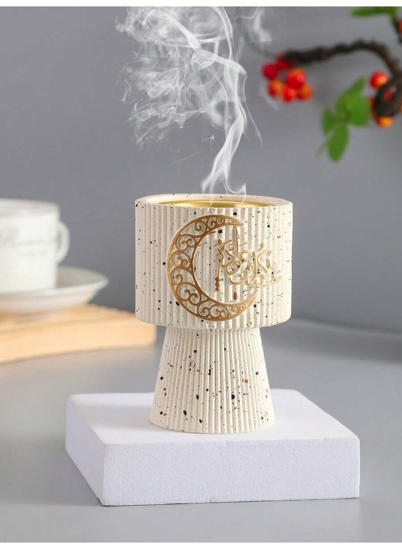 زينة رمضان مبخر بخور راتنجي أنيق باللون الأبيض الحليبي بتصميم مخطط عمودي مناسب للمنزل والمكتب وديكور رمضان - Image 1