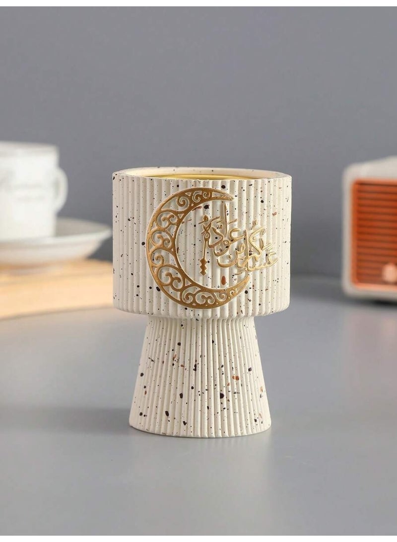 زينة رمضان مبخر بخور راتنجي أنيق باللون الأبيض الحليبي بتصميم مخطط عمودي مناسب للمنزل والمكتب وديكور رمضان - Image 2