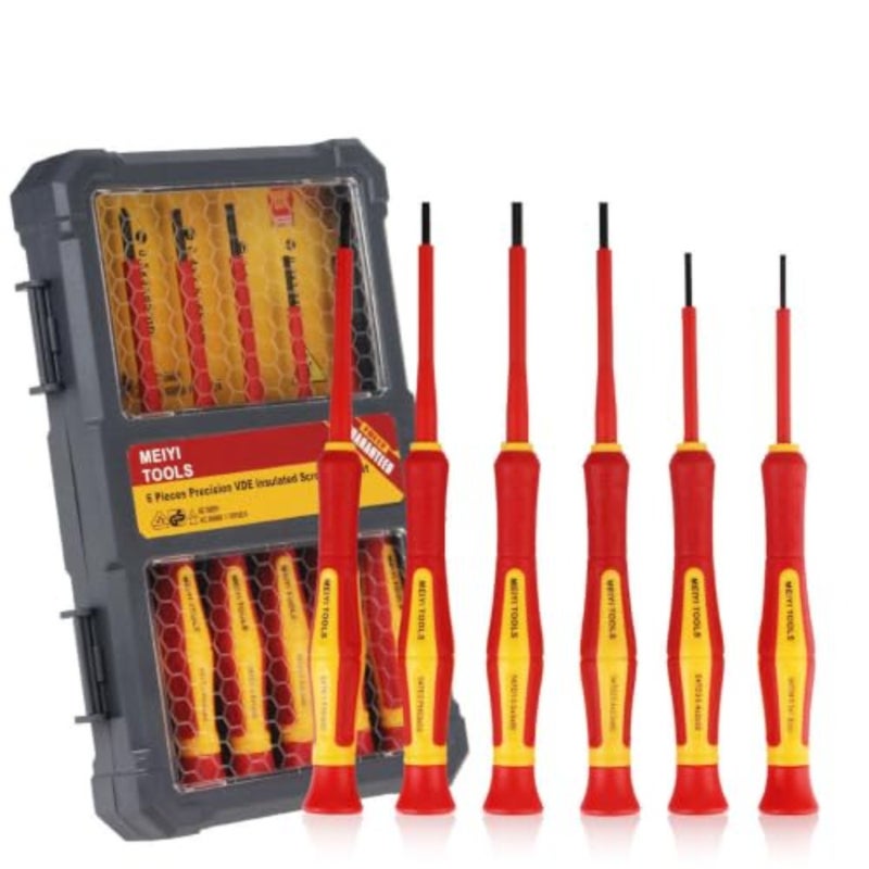 Joyzzz Mini Insulated Screwdriver Set, 1000V 6 PCS Hand Tool Kit with Magnetic Tips, Portable Slotted and Phillips Bits for Electricians, Professional Screwdrivers for Electrical Repairs - Image 1