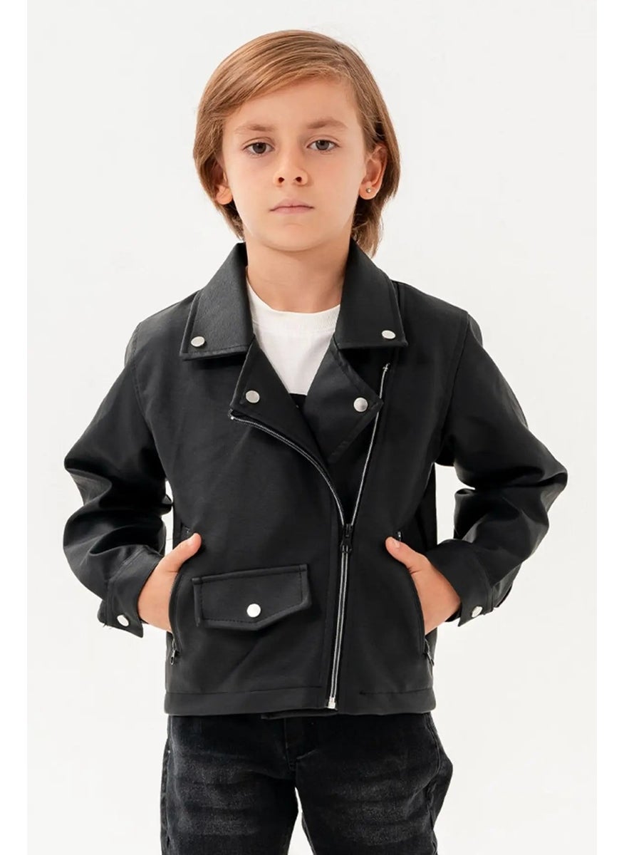 Gold Class Kidswear Double Pocket Zippered Lined Boy's Leather Jacket  - Image 1