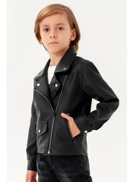 Gold Class Kidswear Double Pocket Zippered Lined Boy's Leather Jacket  - Image 4
