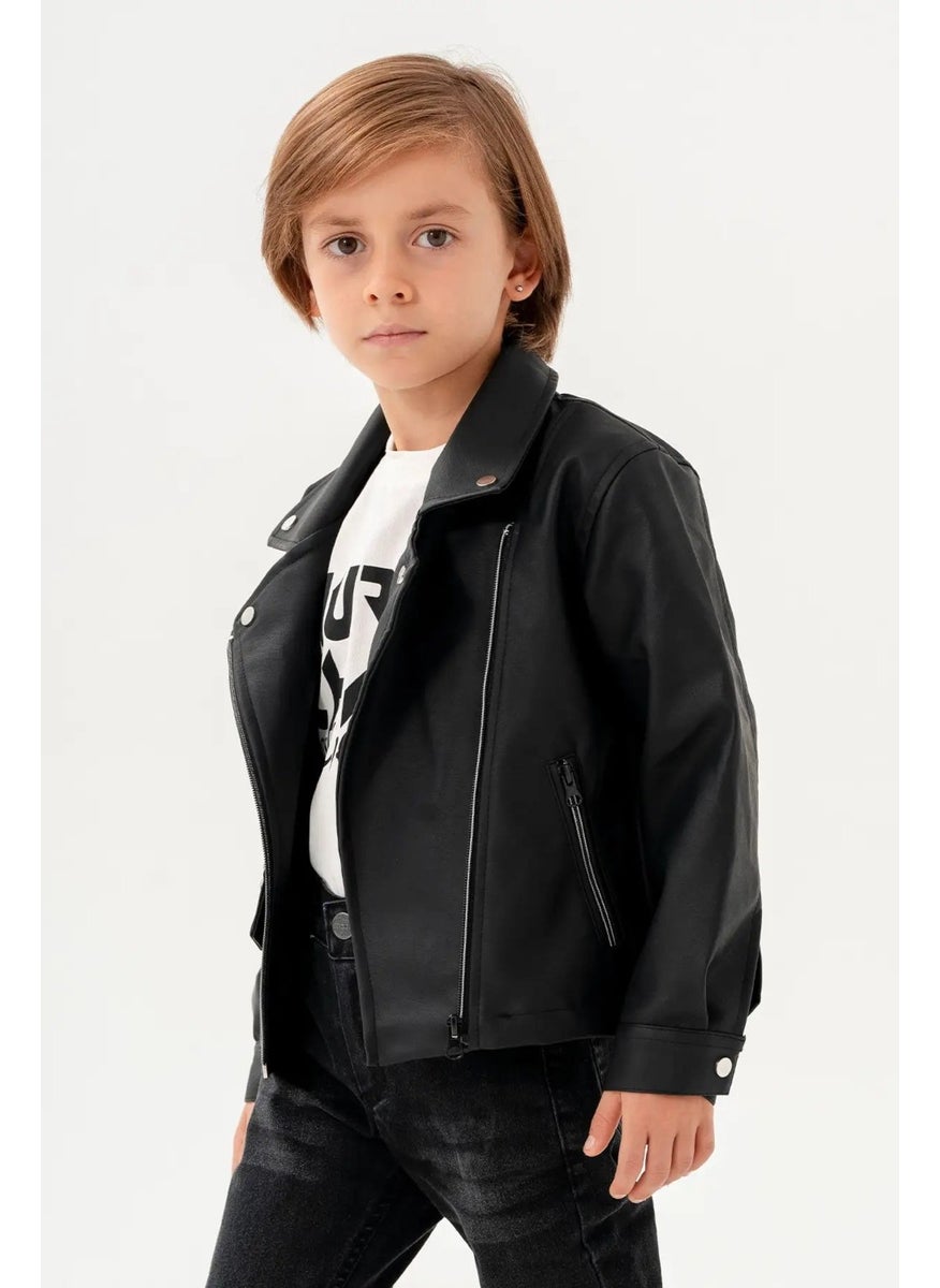 Gold Class Kidswear Double Pocket Zippered Lined Boy's Leather Jacket  - Image 3