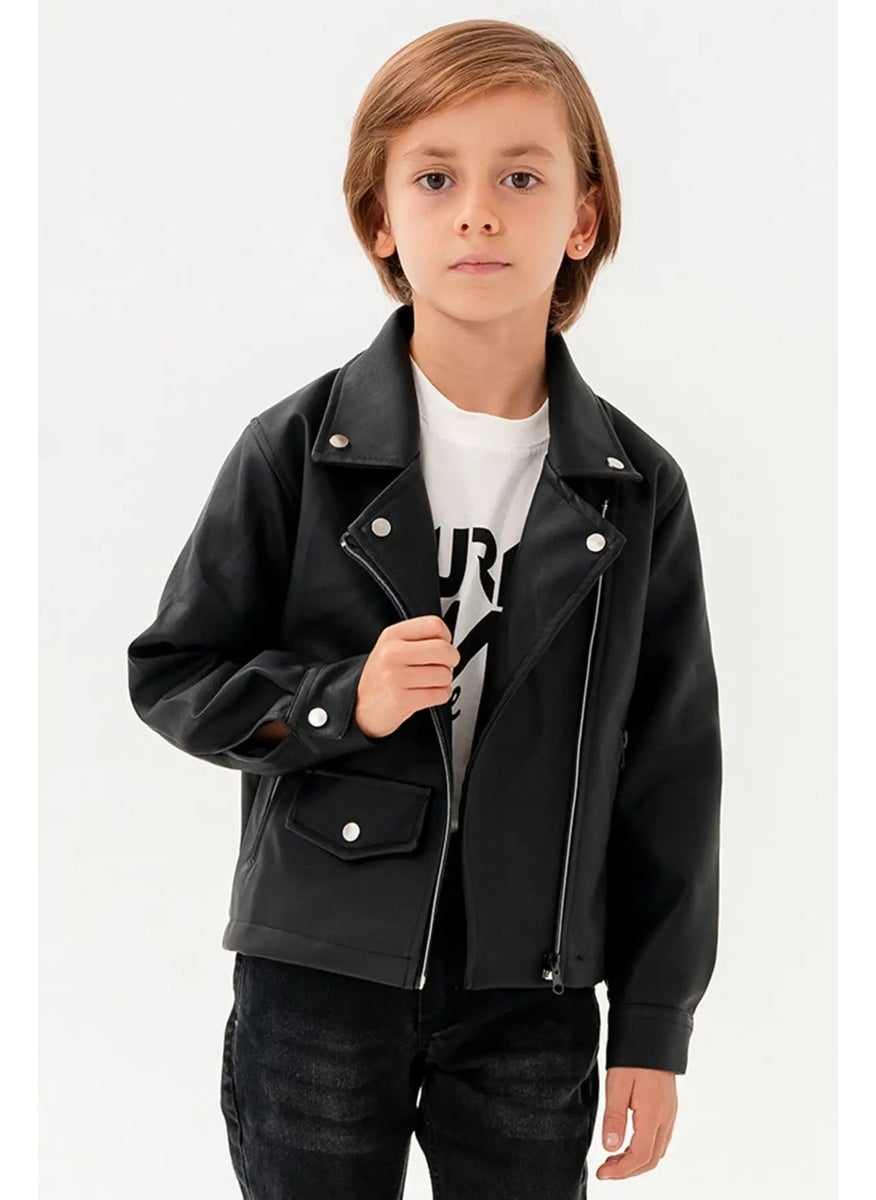 Gold Class Kidswear Double Pocket Zippered Lined Boy's Leather Jacket  - Image 2