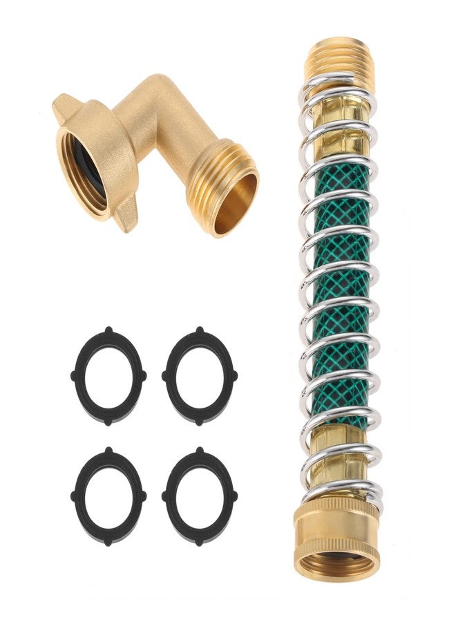 Lemfema Garden Hose 90 Degree Solid Brass Hose Elbow Connector and Garden Hose Extension Adapter with Coil Spring + Extra 4 Pressure Washers - Image 1