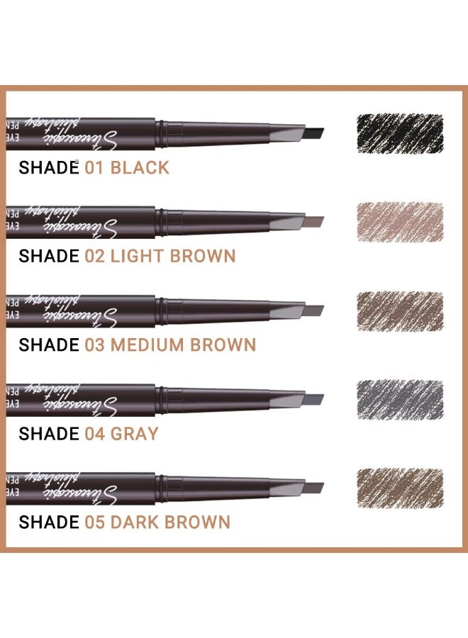 Myonly 2PCS MYONLY Ladies' Eyebrow Pencil, Maiouli 3D Multi-Effect Double-Ended Triangle and Straight Brow Pencil for Beginners, Smudge-Resistant Makeup Pencil, 03# Medium Brown And 01#Black - Image 3