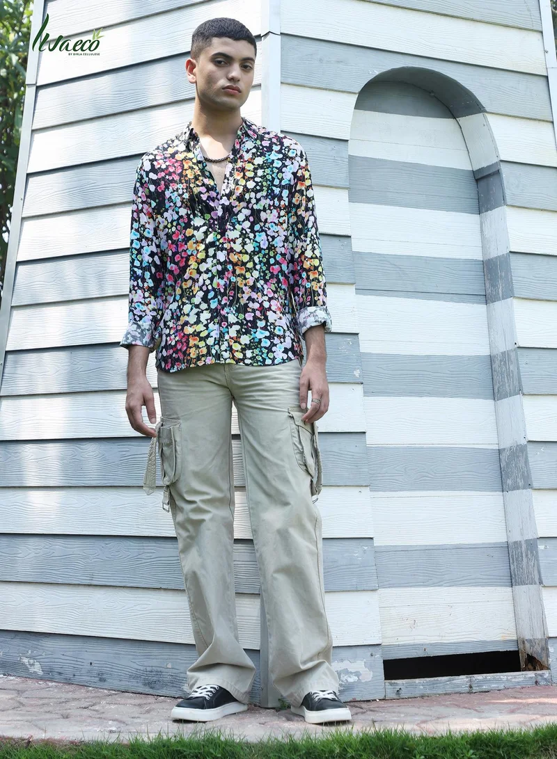 Campus Sutra Men's EcoLiva Multicolour Botanical Cluster Shirt