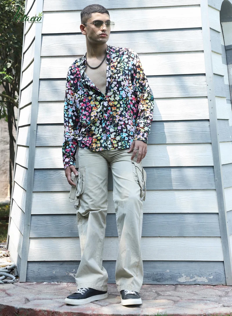 Campus Sutra Men's EcoLiva Multicolour Botanical Cluster Shirt