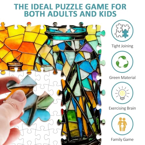 AEEKDOOK Stained Glass Flower Puzzles for Adults 1000 Pieces Jigsaw Puzzles 1000 Pieces for Adults Fun Puzzles with Letters On Back Challenging Game Toys Family Decoration Puzzle 197 276in - Image 5