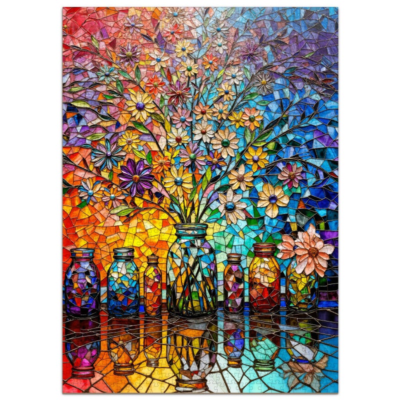 AEEKDOOK Stained Glass Flower Puzzles for Adults 1000 Pieces Jigsaw Puzzles 1000 Pieces for Adults Fun Puzzles with Letters On Back Challenging Game Toys Family Decoration Puzzle 197 276in - Image 3