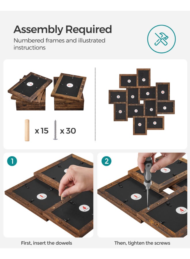 SONGMICS 4x6 Collage Picture Frames, 12-Pack Photo Collage Frame for Wall Decor, Glass Front, Assembly Required, Rustic Brown - Image 5