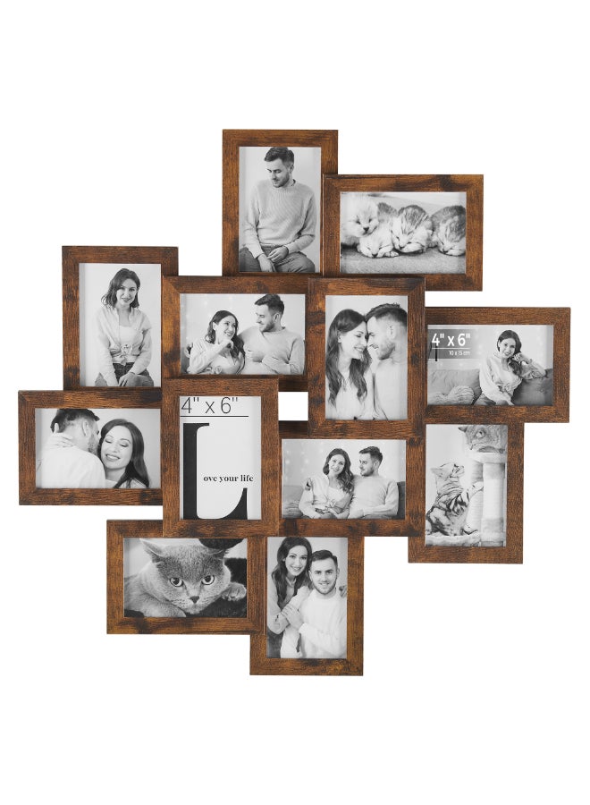 SONGMICS 4x6 Collage Picture Frames, 12-Pack Photo Collage Frame for Wall Decor, Glass Front, Assembly Required, Rustic Brown - Image 1