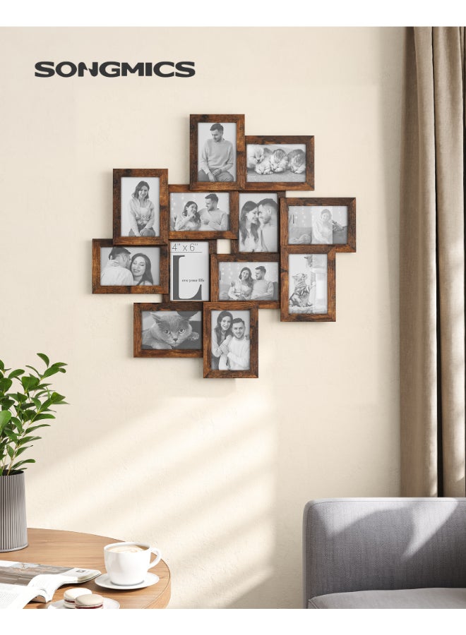 SONGMICS 4x6 Collage Picture Frames, 12-Pack Photo Collage Frame for Wall Decor, Glass Front, Assembly Required, Rustic Brown - Image 2