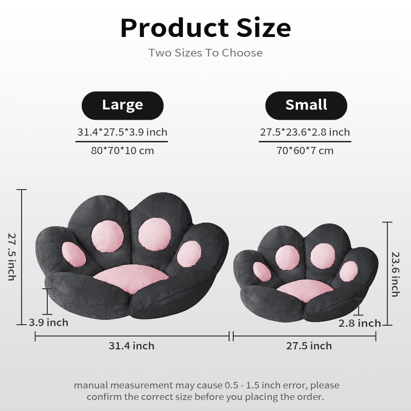 Ditucu Cat Paw Cushion Kawaii Chair Cushions 31.4 x 27.5 inch Cute Stuff Seat Pad Comfy Lazy Sofa Office Floor Pillow for Gaming Chairs Room Decor Black - Image 3