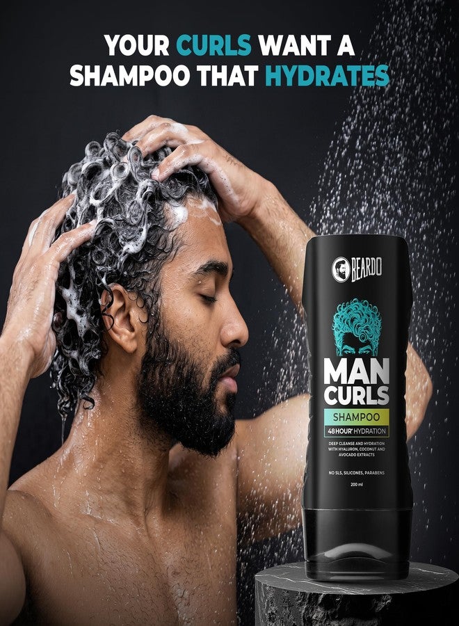 Beardo Man Curls Shampoo for Frizzy, Dry, Wavy & Curly Hair | Moisturizing Gentle Cleanser | Infused with Hyaluron, Avocado & Coconut | Sulphate, Silicone & Parabens Free | 200ml - Image 1