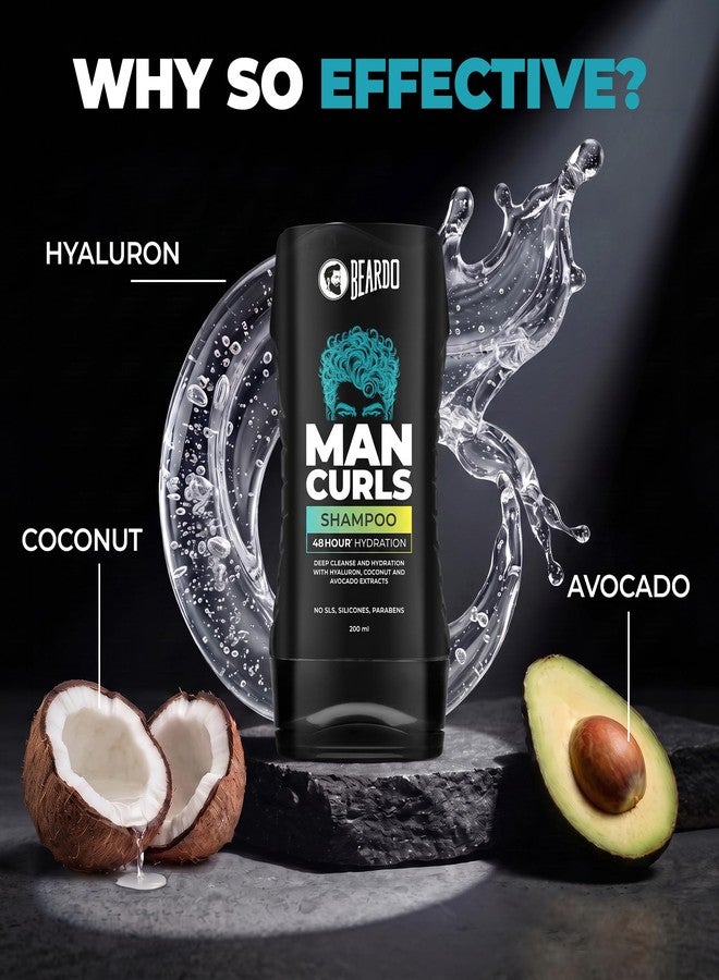 Beardo Man Curls Shampoo for Frizzy, Dry, Wavy & Curly Hair | Moisturizing Gentle Cleanser | Infused with Hyaluron, Avocado & Coconut | Sulphate, Silicone & Parabens Free | 200ml - Image 2