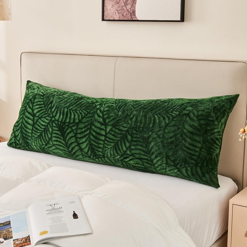 SOCHOW Body Pillow Cover 21x54 Inches, Super Soft and Cozy Leaves Textured Fleece Long Body Pillowcase with Zipper Closure,1 Pack, Olive Green - Image 1