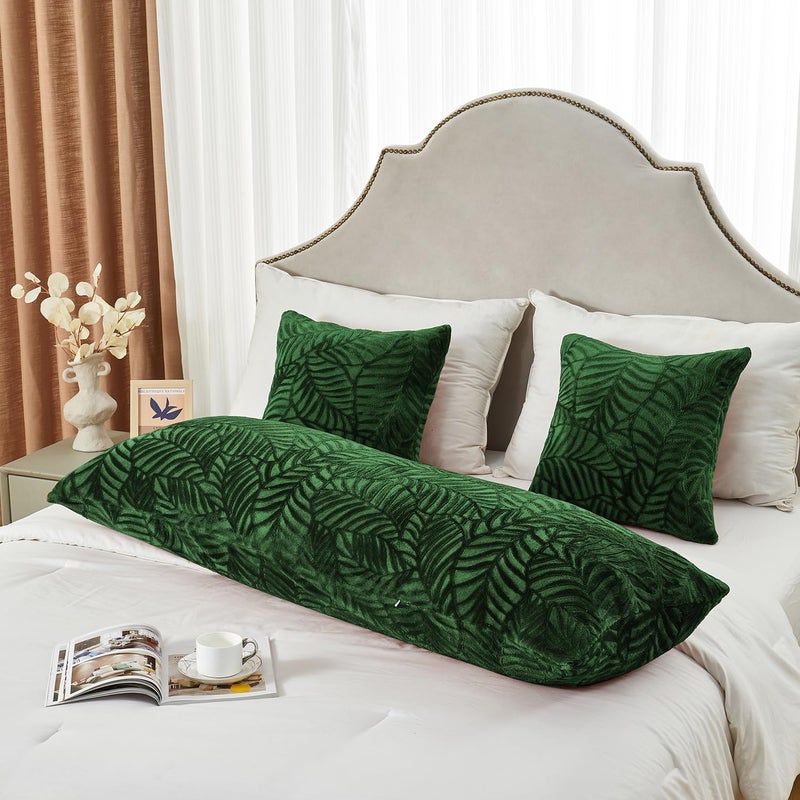 SOCHOW Body Pillow Cover 21x54 Inches, Super Soft and Cozy Leaves Textured Fleece Long Body Pillowcase with Zipper Closure,1 Pack, Olive Green - Image 2