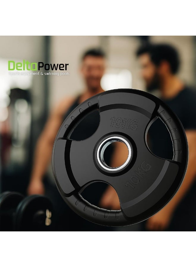 Generic DeltaPower Fitness Olympic Weight Plates with Rubber Finish 2’’ Opening & Tri-Grips,Black Barbell Plates Discs in Single for Lifting and Strength Training (10, Kilograms) - Image 3