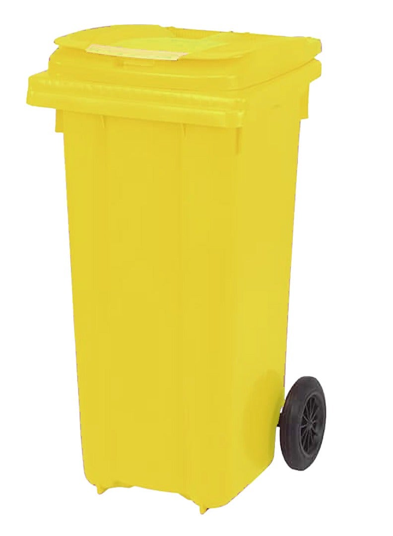 حلول أخلاقية Heavy Duty Plastic Garbage Bin 120 Litre with Wheel and Pedal -Kitchen and Outdoor Recycle Trash Can, Large Industrial Waste Bin (YELLOW)  - Image 3