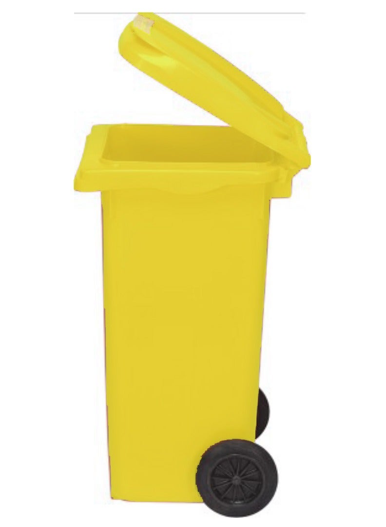 حلول أخلاقية Heavy Duty Plastic Garbage Bin 120 Litre with Wheel and Pedal -Kitchen and Outdoor Recycle Trash Can, Large Industrial Waste Bin (YELLOW)  - Image 2