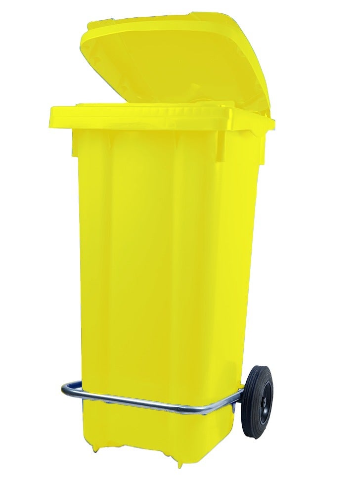 Heavy Duty Plastic Garbage Bin 120 Litre with Wheel and Pedal -Kitchen and Outdoor Recycle Trash Can, Large Industrial Waste Bin (YELLOW)