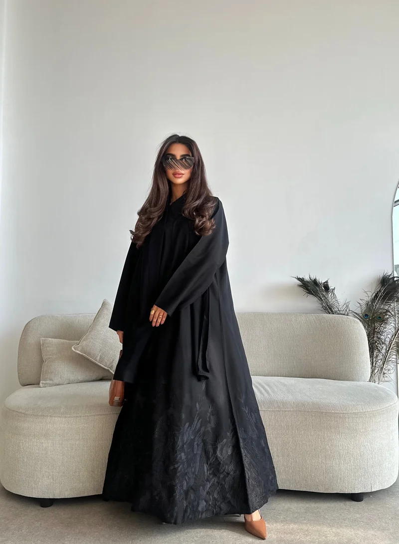 Lusin Abaya Elegant Abaya with Black Embroidery at the Bottom