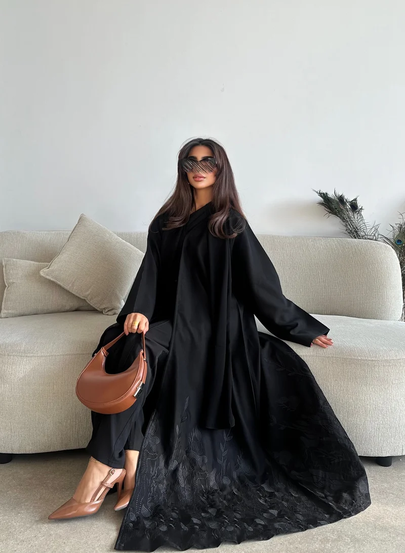 Lusin Abaya Elegant Abaya with Black Embroidery at the Bottom