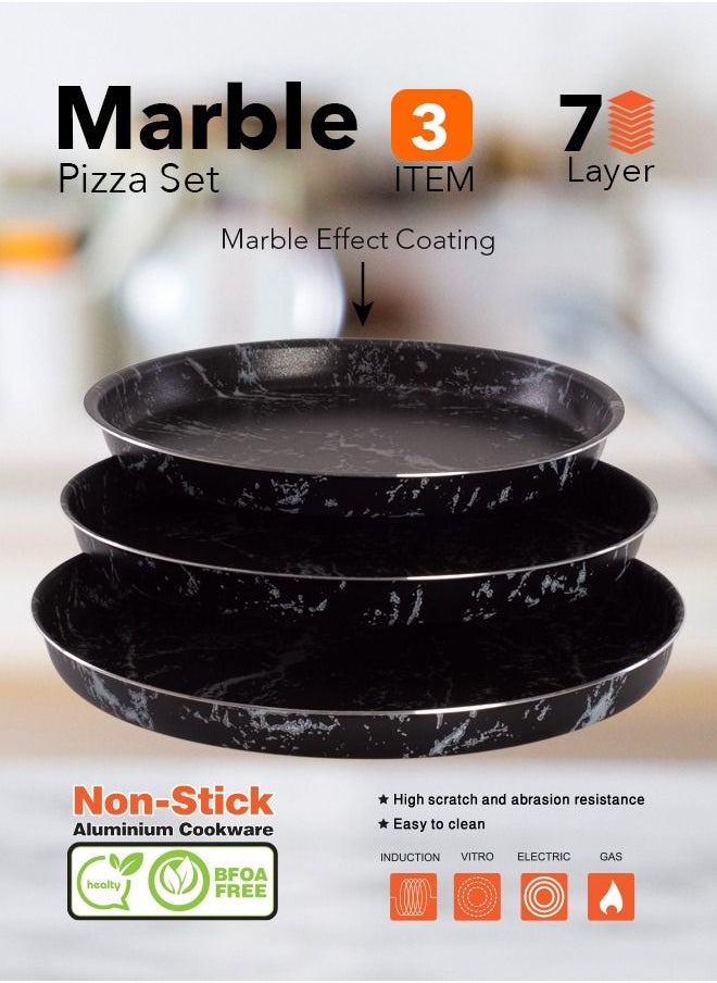 Grandi Cook Marble Pizza Tray Set 7-Layer Granite Coating Non-Stick Surface  Black marbel  26-28-30  - Image 1