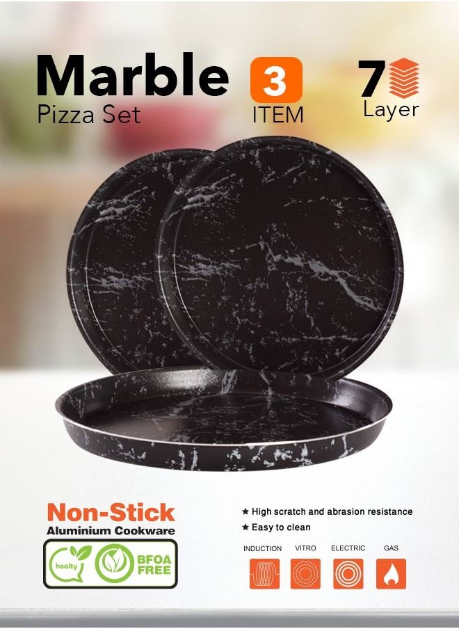 Grandi Cook Marble Pizza Tray Set 7-Layer Granite Coating Non-Stick Surface  Black marbel  26-28-30  - Image 5