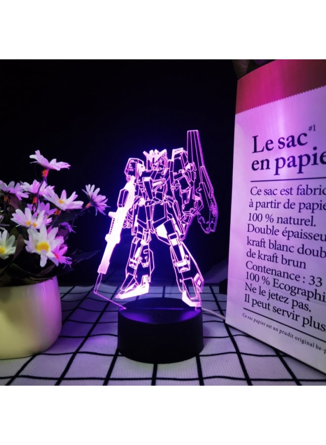 Robot Mobile Soldier Gundam Nightlight Bedroom Atmosphere Light Desktop Ornaments Cold Door Gizmos Birthday Gift-Color:16 Colors Black Background Remote Control Usb Plug And Battery Model-Specification:Mobile Suit Gundam