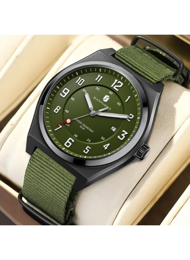 SAPPHERO Men's Watch Military Sports Watch 50M Water Resistant Luminous Pointer 3 O'Clock Date Window Durable Adjustable Nylon Strap Casual Watch for Men - Image 1