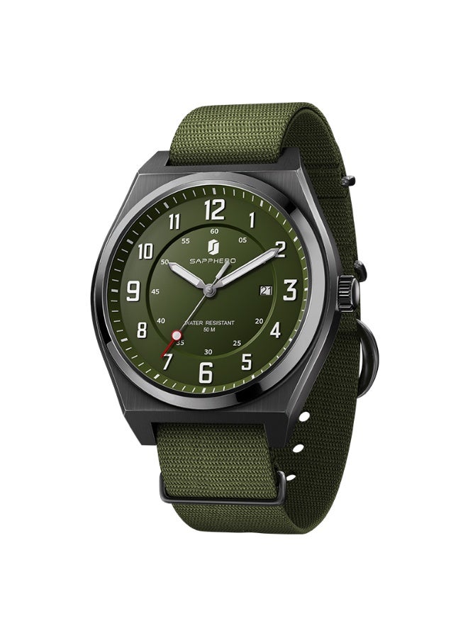 SAPPHERO Men's Watch Military Sports Watch 50M Water Resistant Luminous Pointer 3 O'Clock Date Window Durable Adjustable Nylon Strap Casual Watch for Men - Image 2