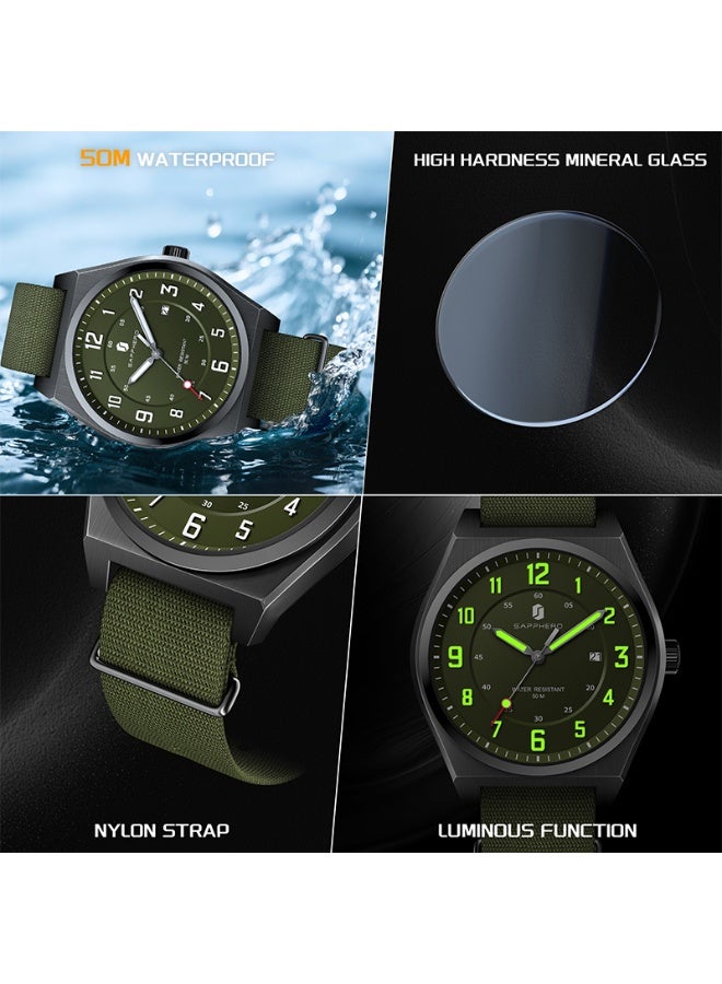 SAPPHERO Men's Watch Military Sports Watch 50M Water Resistant Luminous Pointer 3 O'Clock Date Window Durable Adjustable Nylon Strap Casual Watch for Men - Image 4