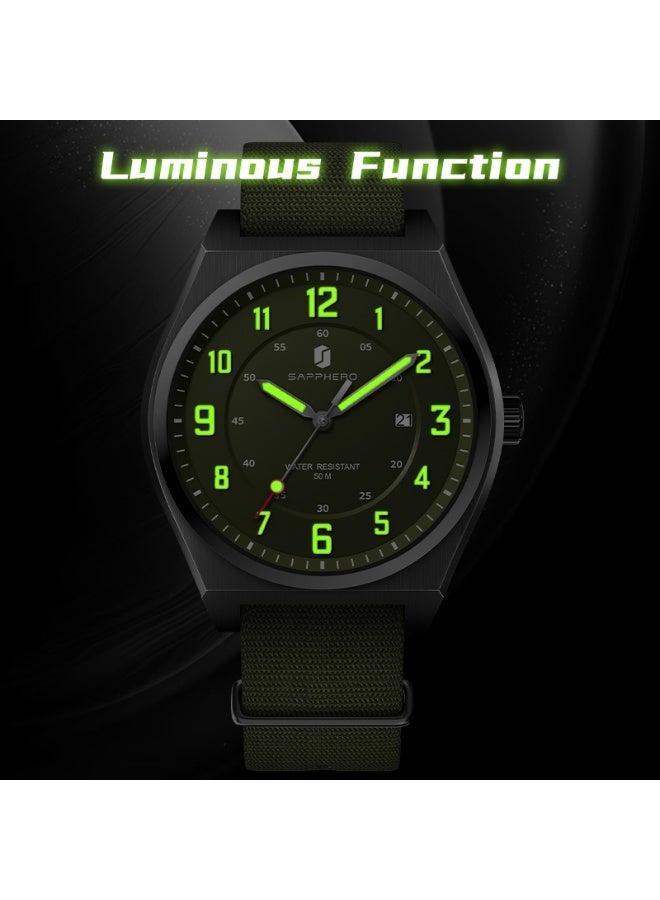 SAPPHERO Men's Watch Military Sports Watch 50M Water Resistant Luminous Pointer 3 O'Clock Date Window Durable Adjustable Nylon Strap Casual Watch for Men - Image 5