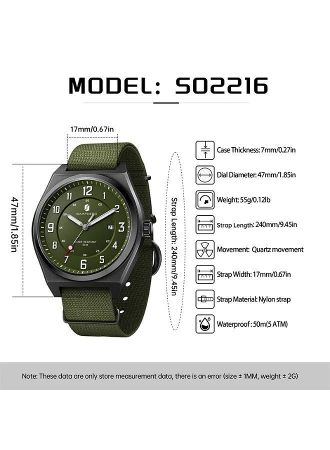 Sapphero  SAPPHERO Men's Watch Military Sports Watch 50M Water Resistant Luminous Pointer 3 O'Clock Date Window Durable Adjustable Casual Watch for Men for Men | Best Price UAE
