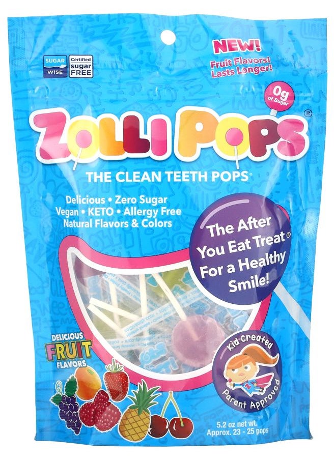 ZOLLIPOPS - The Clean Teeth Pops Fruit Flavors Approx. 23-25 Pops 5.2 oz - Image 1