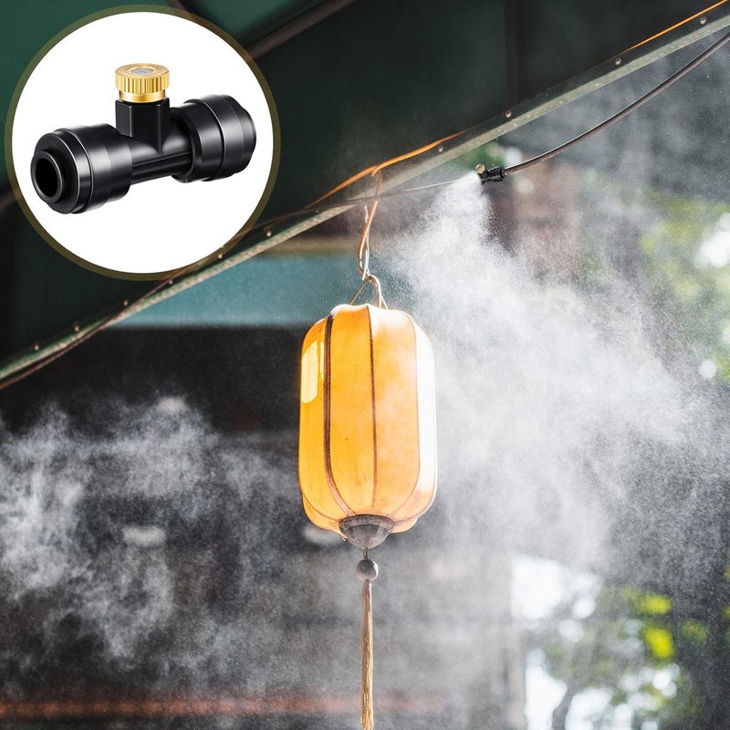 Ripeng Misting Nozzles Kit Include Water Misting Tees Thread 1/4 Inch and Brass Orifice Nozzle with Black Plug for Outdoor Spray Cooling System(48 Pieces) - Image 5