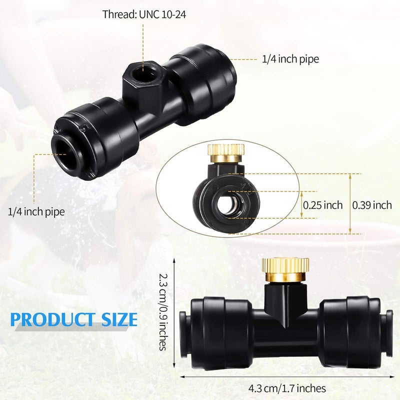 Ripeng Misting Nozzles Kit Include Water Misting Tees Thread 1/4 Inch and Brass Orifice Nozzle with Black Plug for Outdoor Spray Cooling System(48 Pieces) - Image 2