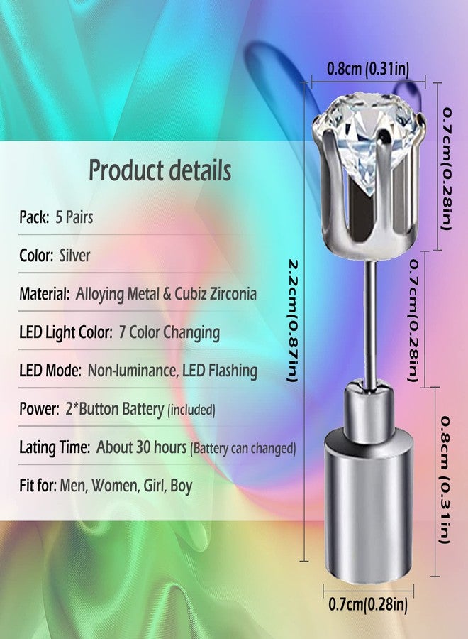 آي سي آي كلوفر 5 أزواج من أقراط LED، أقراط IC ICLOVER متغيرة الألوان بإضاءة تاج مرصع بالألماس، هدية مثالية لحفلات الزفاف والرقص والهالوين والكريسماس، مناسبة للرجال والنساء. - Image 3